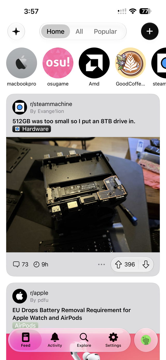 The Helios Home feed on iPhone