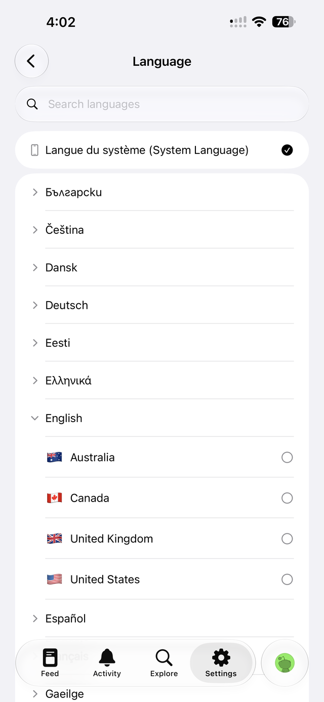 Language settings in Helios